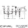 Cifial 31407MW X Brookhaven Cross 4 Hole Deck Bath Mixer Dimensions